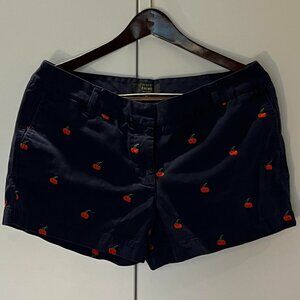 J Crew Navy Blue Chino Shorts with Embroidered Cherries Size 12